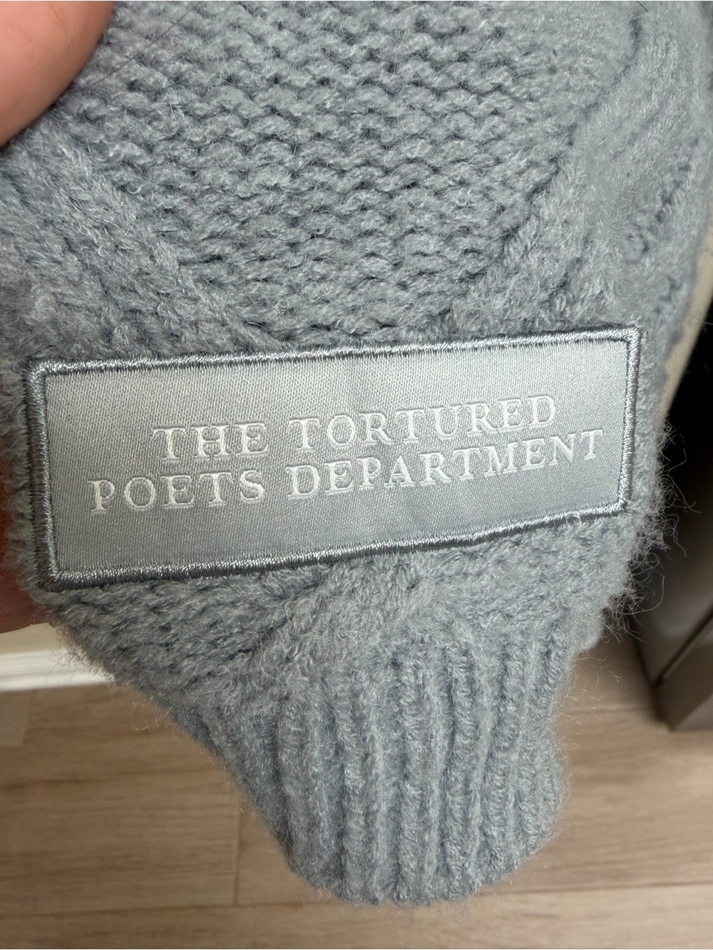The Tortured Poets Department Cozy Cable Knit Cardigan Sweater - Light Gray - Picture 3 of 5